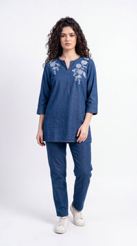 Floral Embroidered Denim Co-ord Set