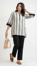 Product Carousel Image 0: Embellished Bell Sleeved Stripe Cotton Top