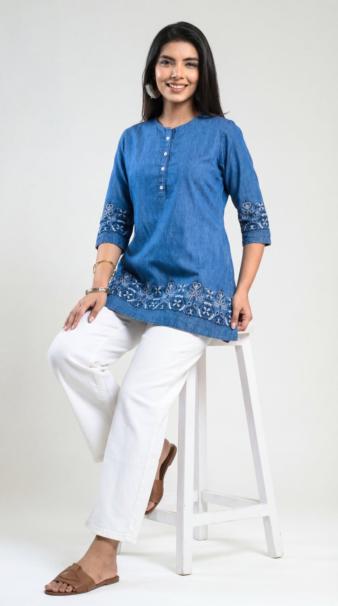 Delicate Details Denim Top - Etiquette Apparel 