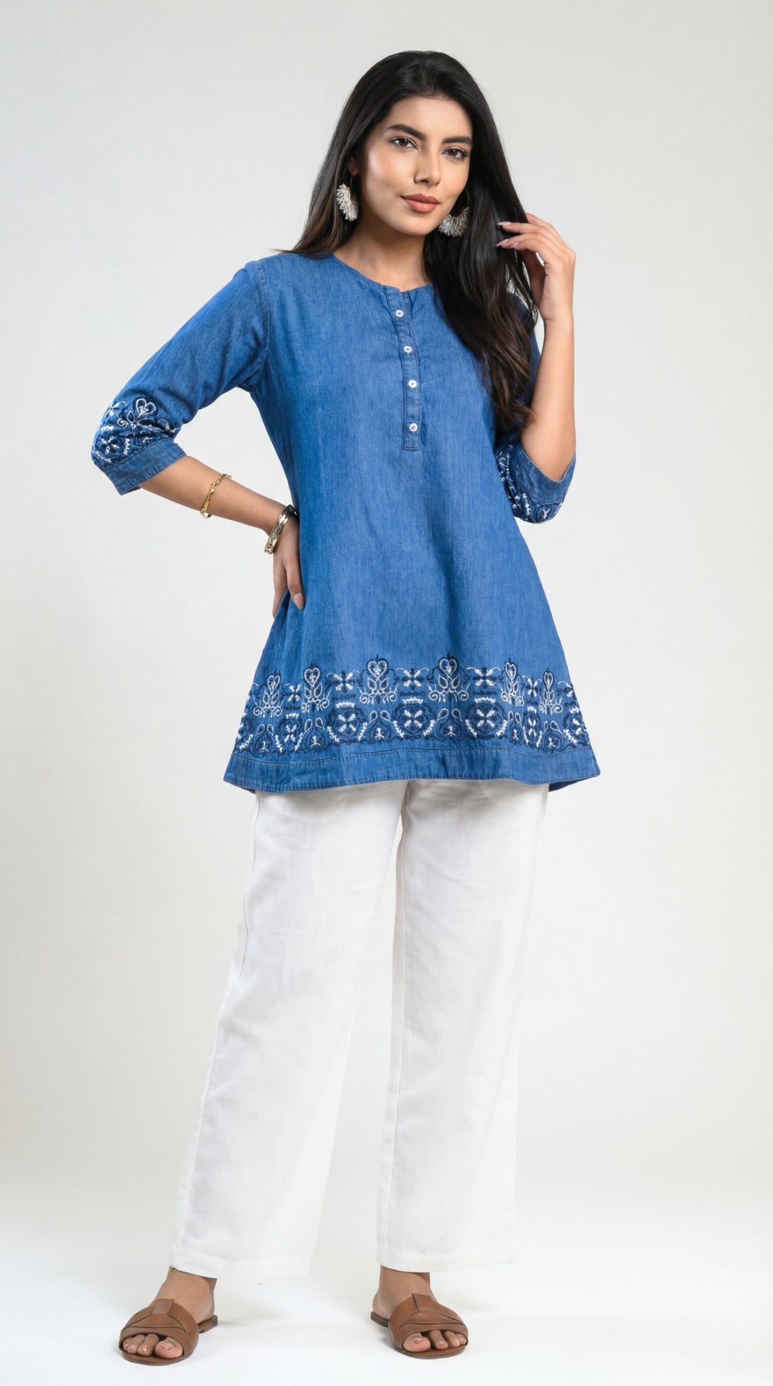 Delicate Details Denim Top - Etiquette Apparel 