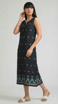 Sleek in Jamdani Sleeveless Dress - Etiquette Apparel