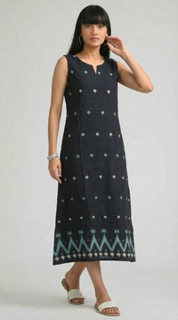 Sleek in Jamdani Sleeveless Dress - Etiquette Apparel