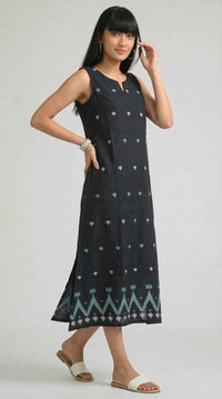 Sleek in Jamdani Sleeveless Dress - Etiquette Apparel