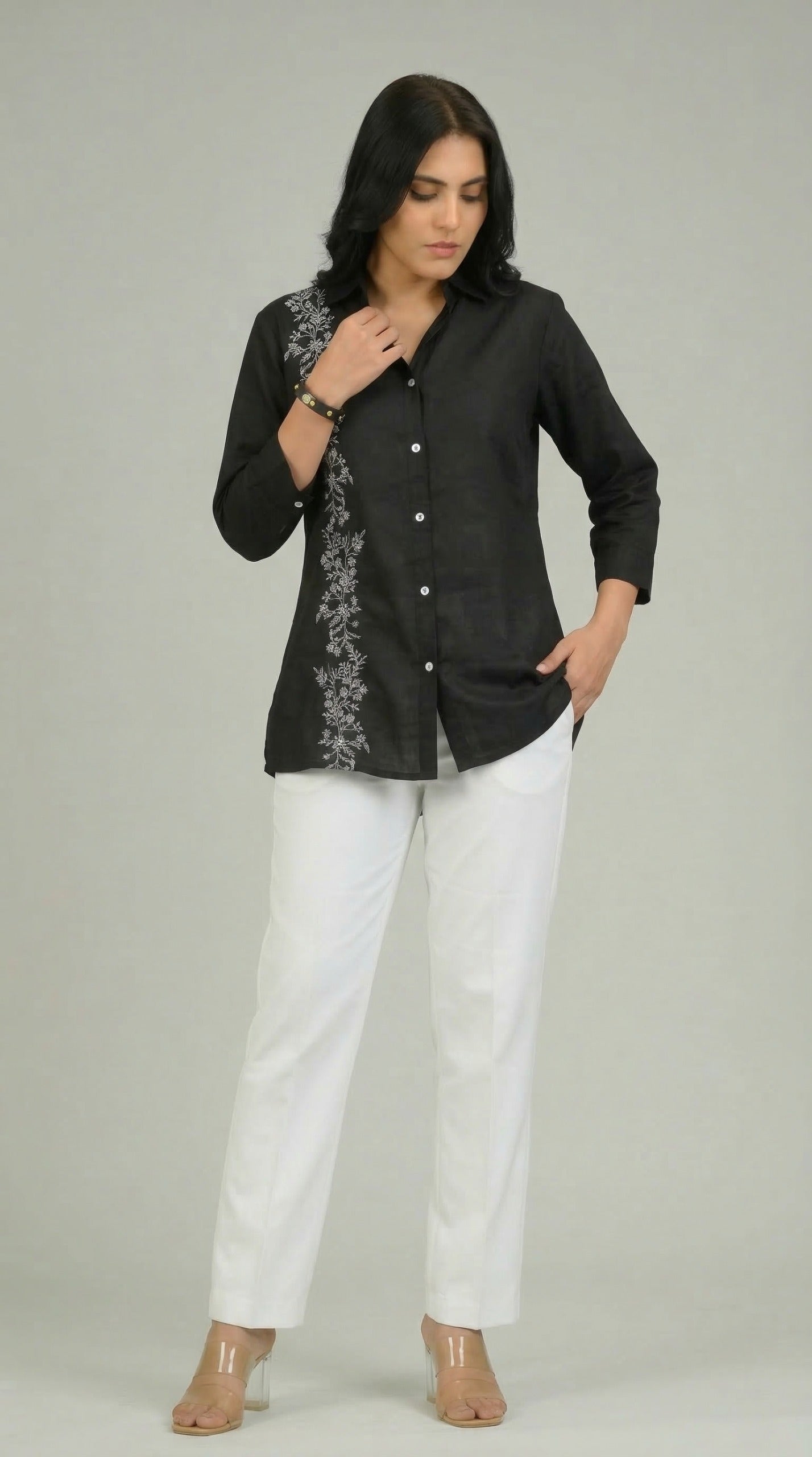 Product Carousel Image 18: Embroidered Ease Solid Coloured Top