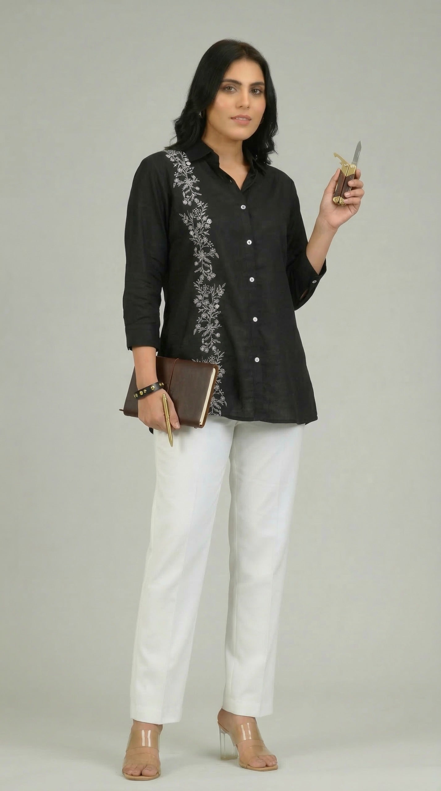 Product Carousel Image 19: Embroidered Ease Solid Coloured Top