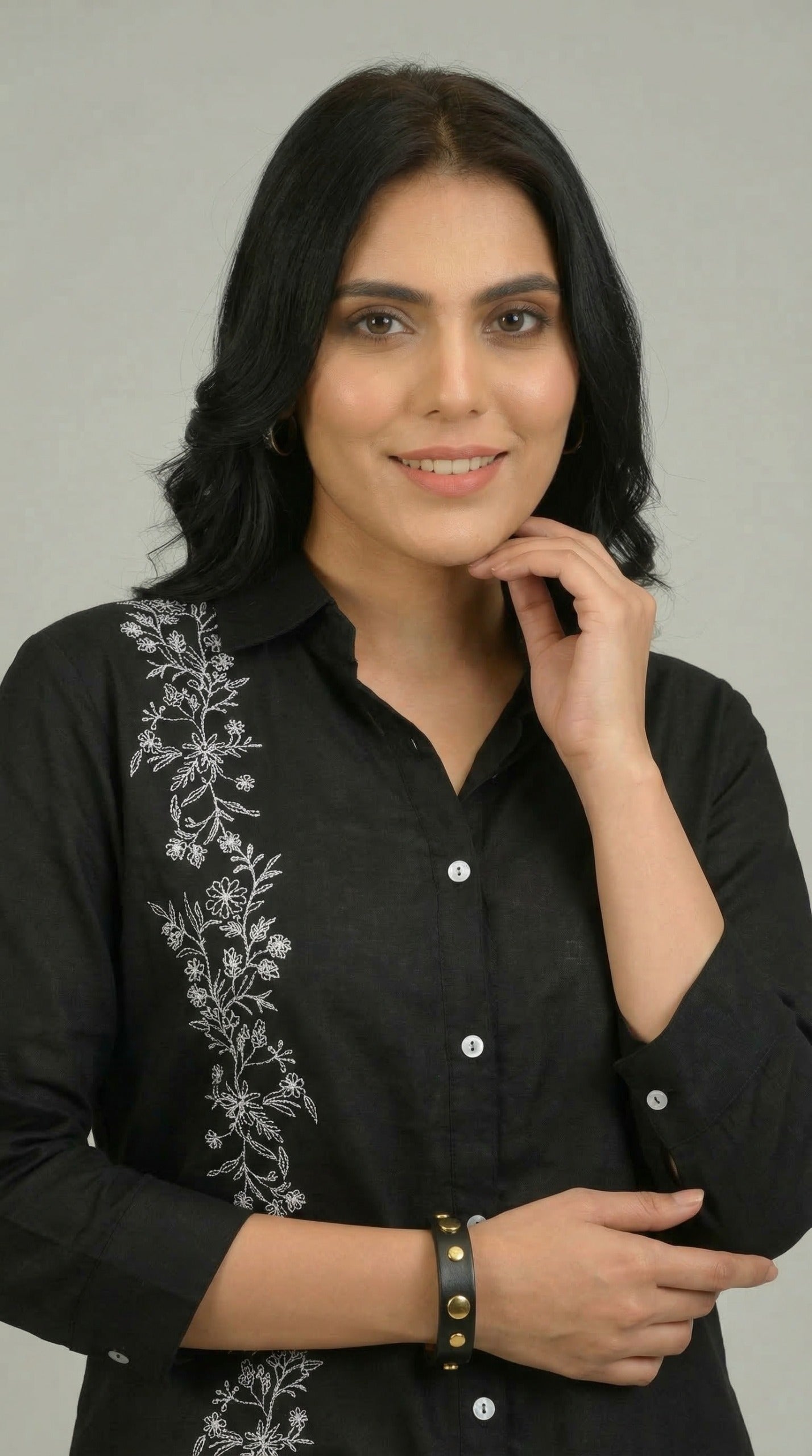 Product Carousel Image 17: Embroidered Ease Solid Coloured Top