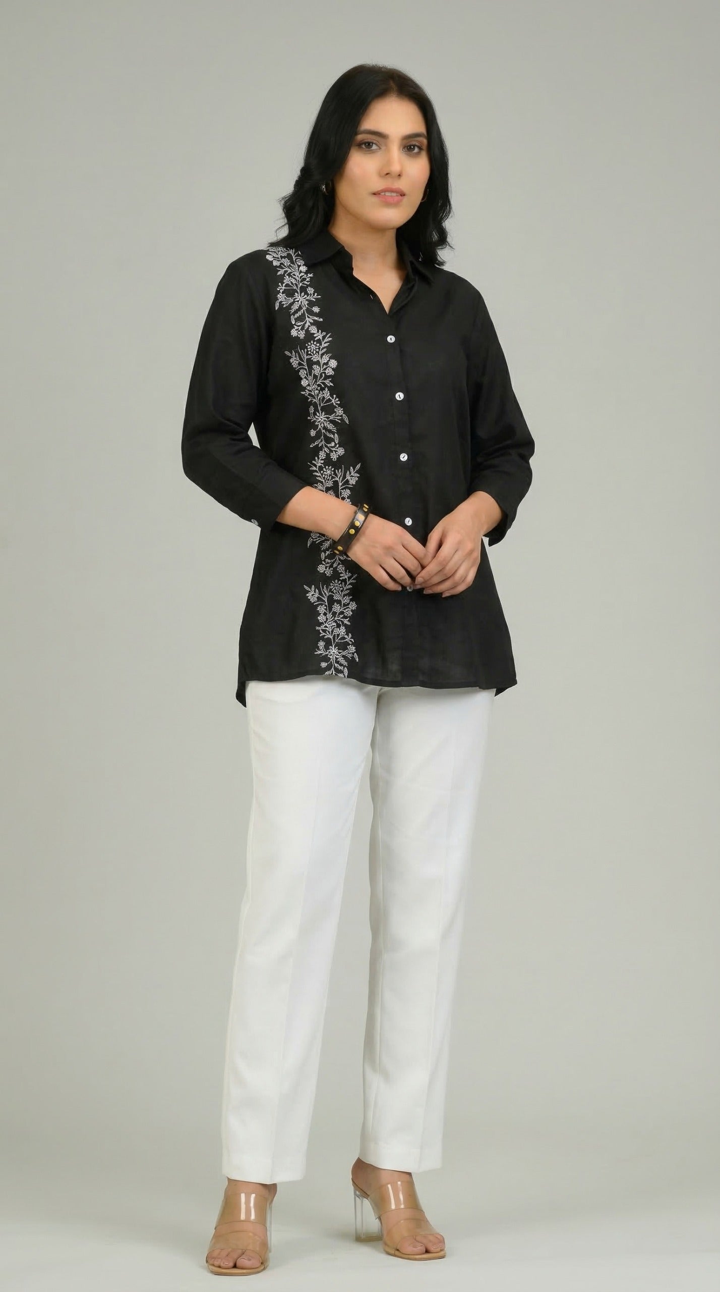 Product Carousel Image 16: Embroidered Ease Solid Coloured Top