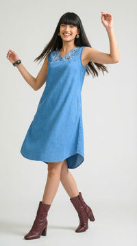 Petal Stitch Sleeveless Denim Dress - Etiquette Apparel