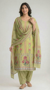 Mughal Green Garden Dupatta Set - Etiquette Apparel