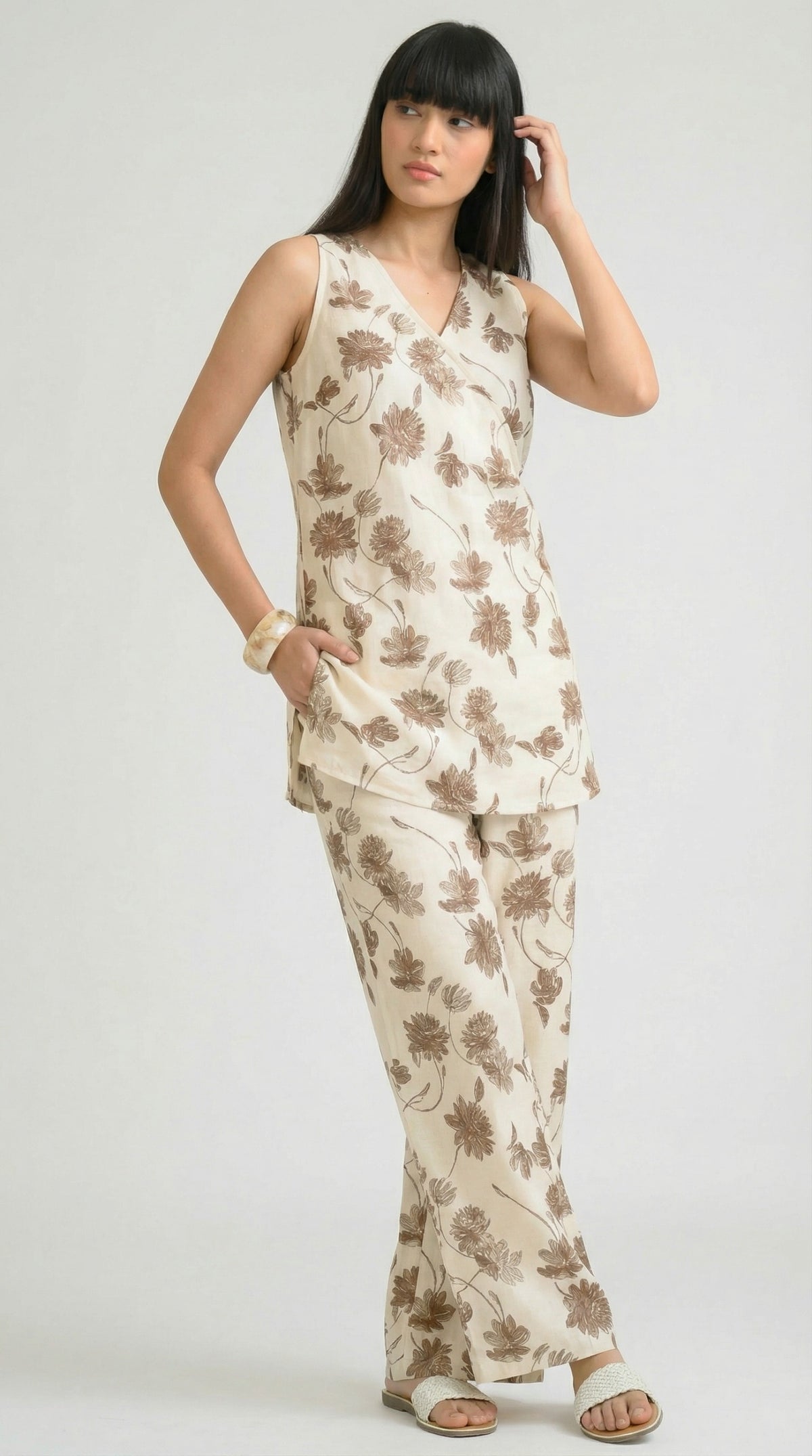 Modern Floral Sleeveless Co-Ord Set - Etiquette Apparel