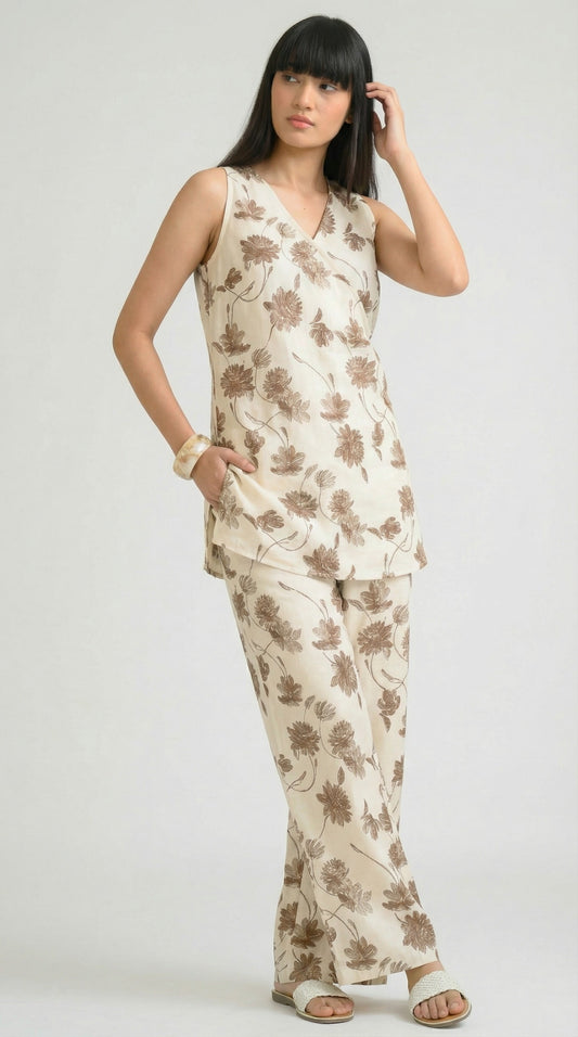 Modern Floral Sleeveless Co-Ord Set - Etiquette Apparel