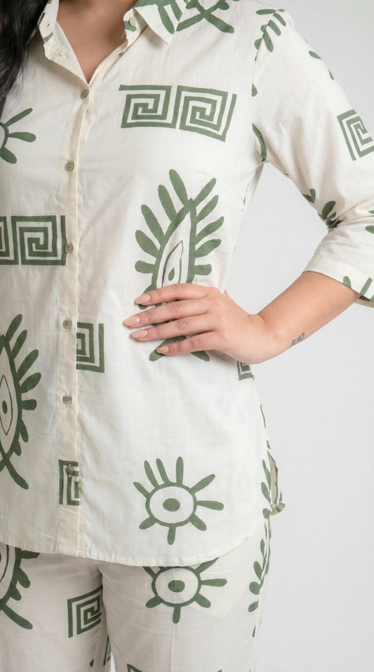 Ivory Abstract Eye Print  Co-ord Set - Etiquette Apparel