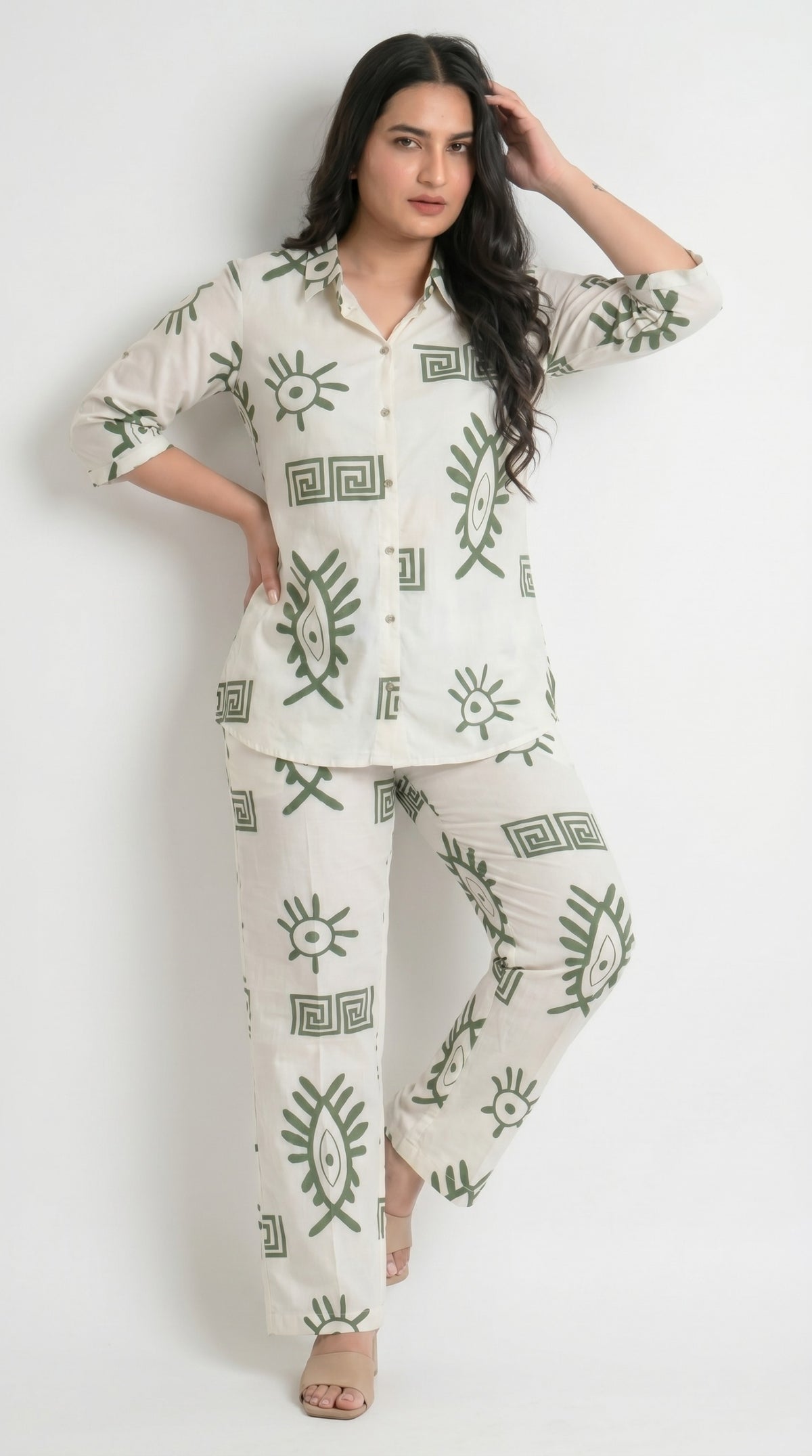 Ivory Abstract Eye Print  Co-ord Set - Etiquette Apparel