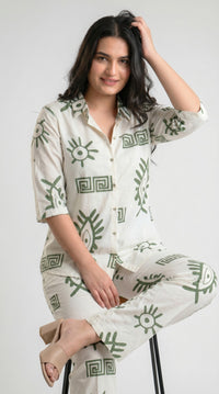 Ivory Abstract Eye Print  Co-ord Set - Etiquette Apparel