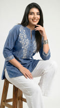 Product Carousel Image 7: Floral Whispers on Denim Top