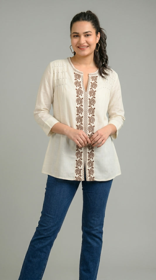 Modern Ease Embroidered Top - Etiquette Apparel