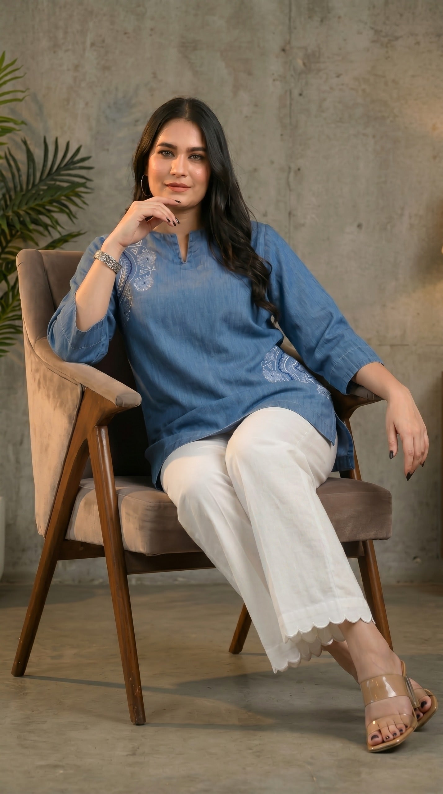 Product Carousel Image 3: Half Circle Embroidered Denim Top