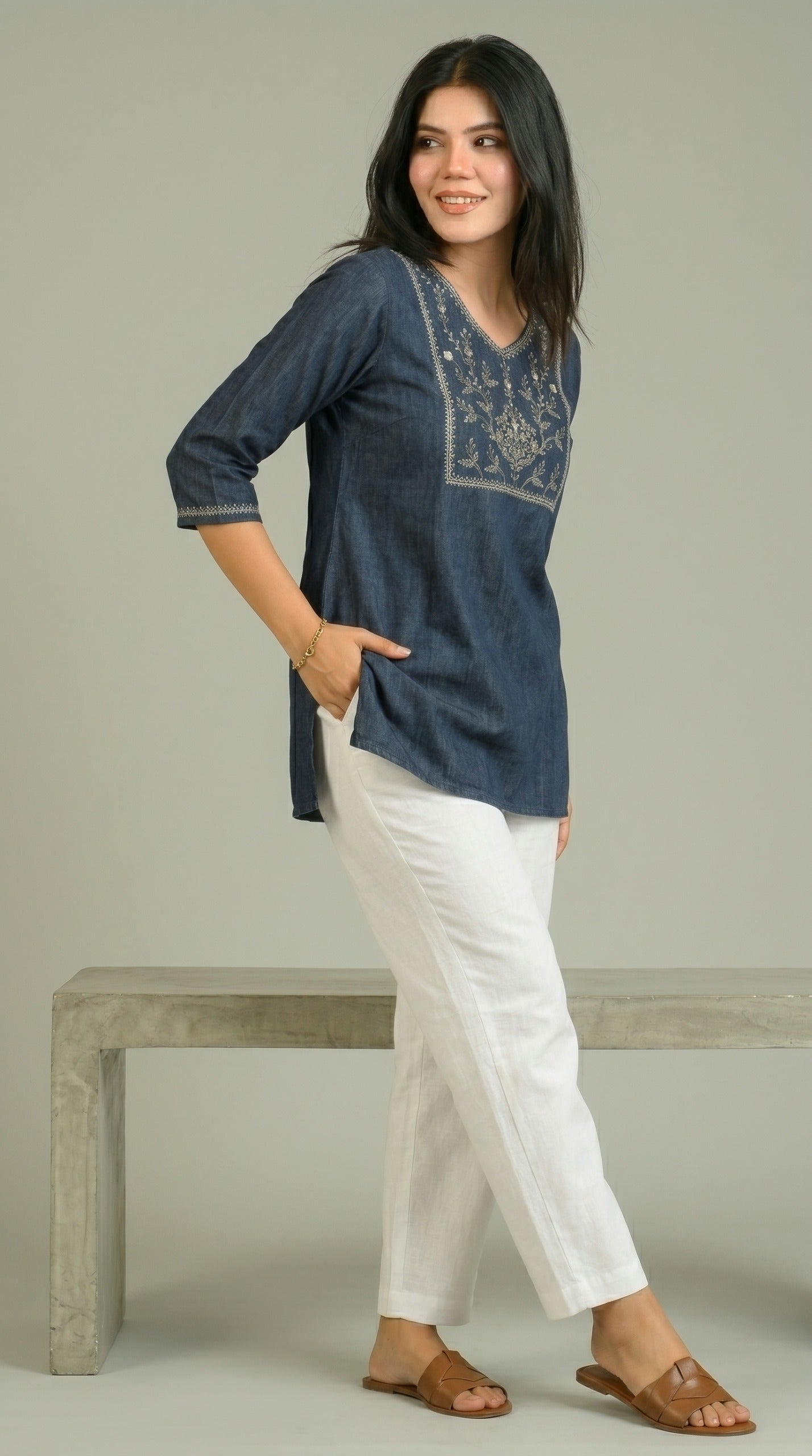 Rustic Yoke Denim Top - Etiquette Apparel