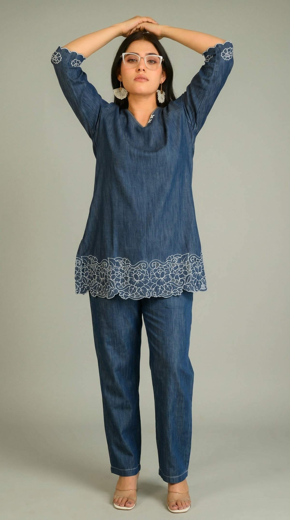 Luxe Denim Cutwork Co-ord set - Etiquette Apparel