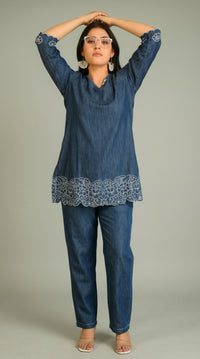 Luxe Denim Cutwork Co-ord set - Etiquette Apparel