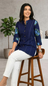 Handpainted Denim Sleeved Top - Etiquette Apparel 