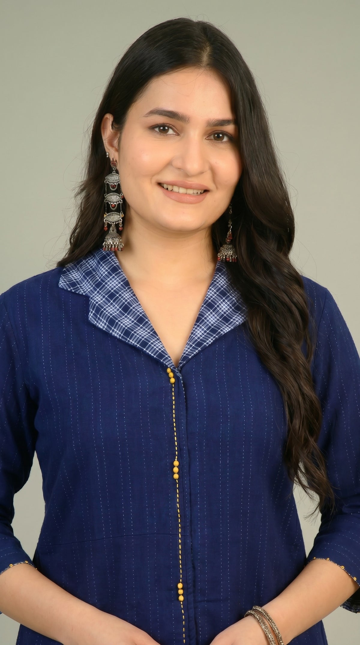 Reverse Indigo Collared Top - Etiquette Apparel 