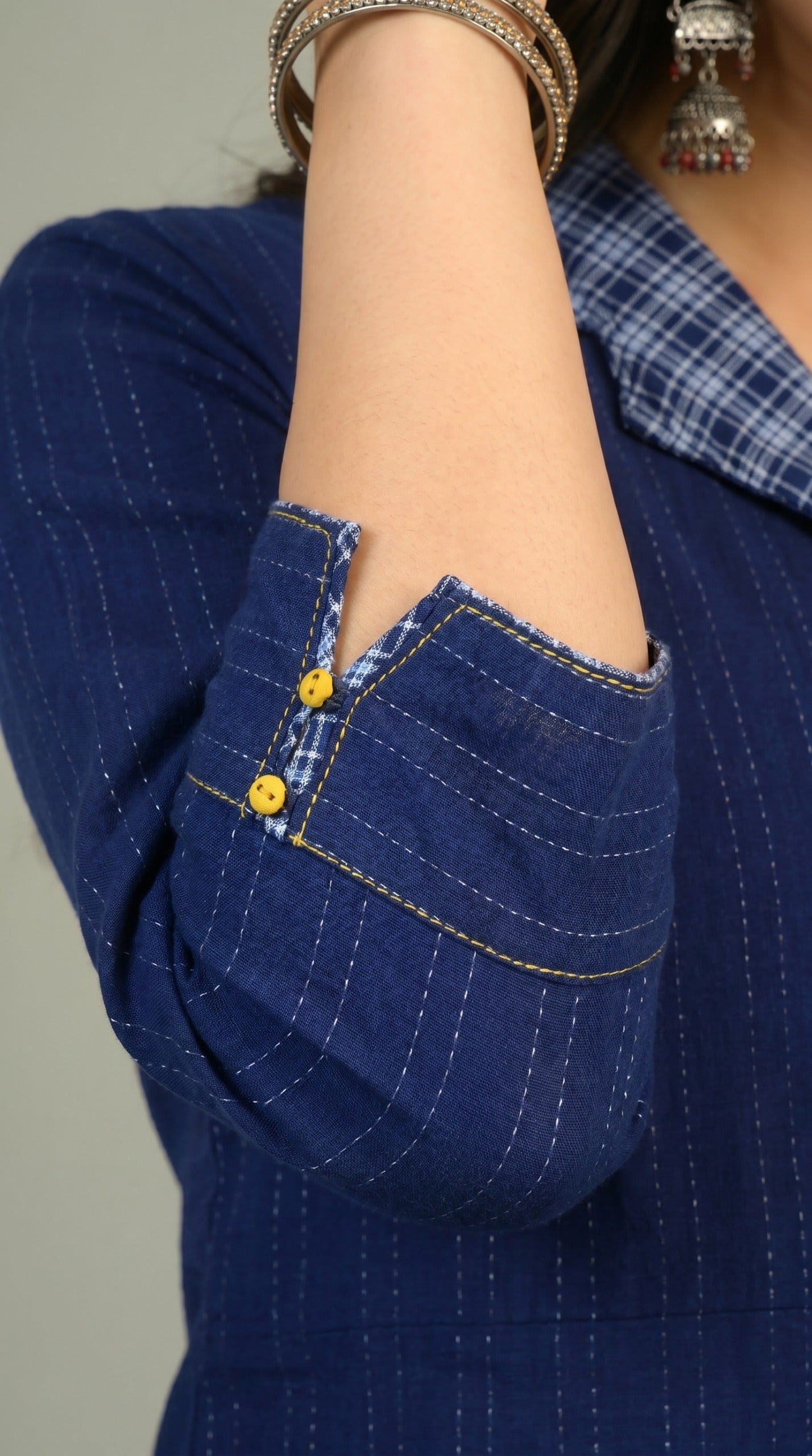 Reverse Indigo Collared Top - Etiquette Apparel 