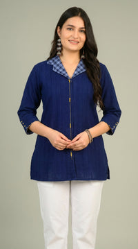 Reverse Indigo Collared Top - Etiquette Apparel 
