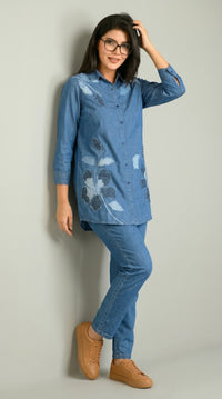 Edgy Denim Co-ord With Leaf Appliqué Co-ord set - Etiquette Apparel