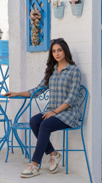 Indigo Plaid Top