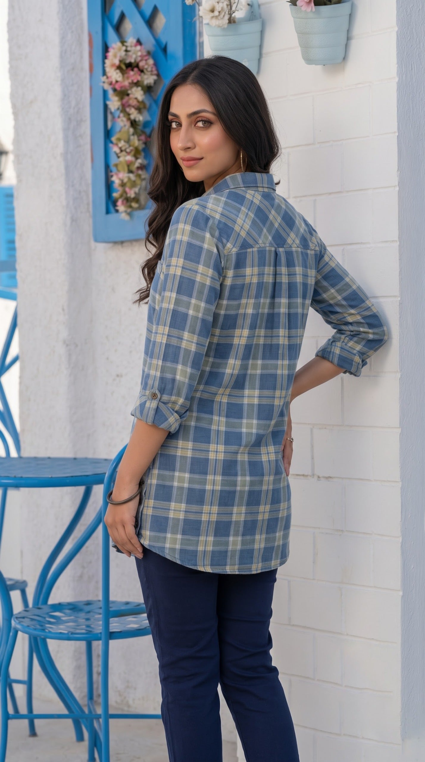 Indigo Plaid Top