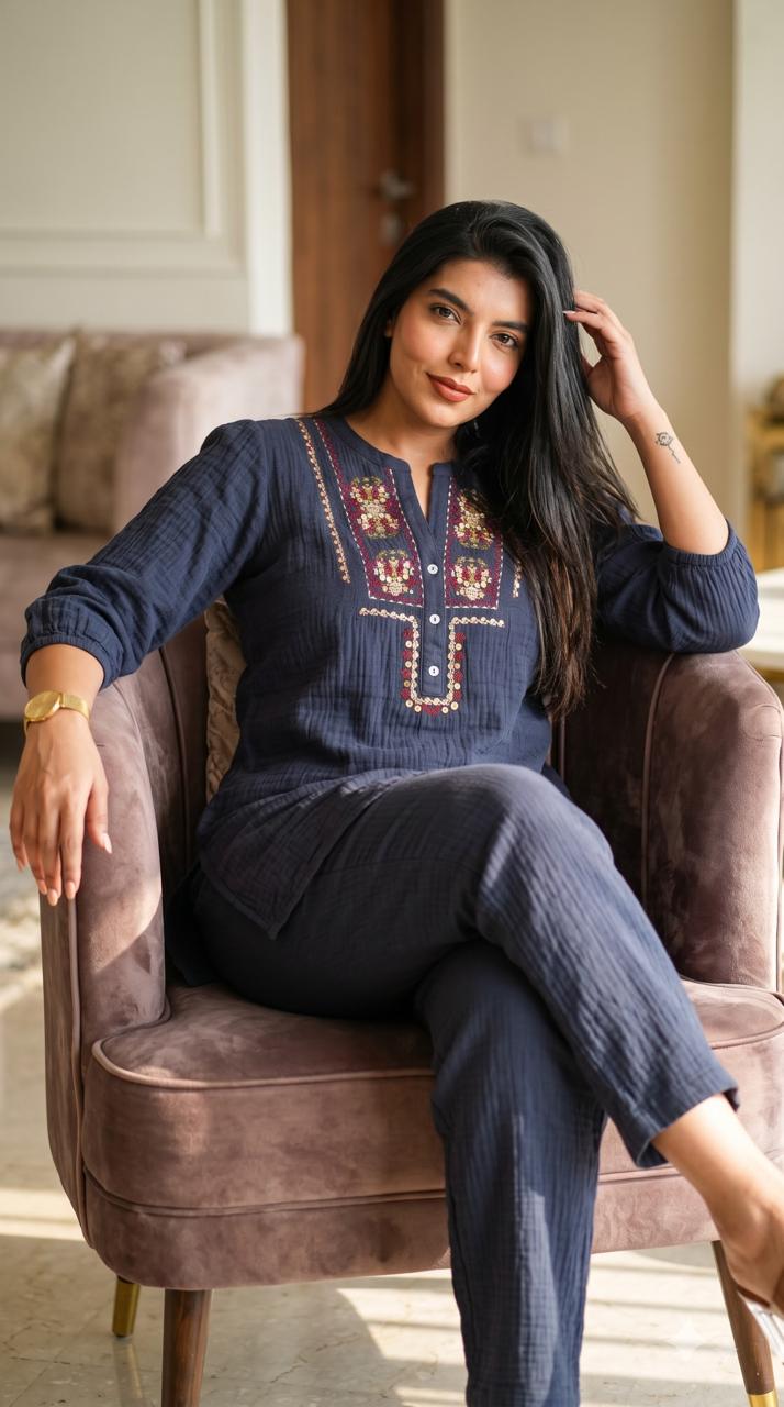 Embroidered Co-ord Set – Floral Motif – Anti Fit - Etiquette Apparel