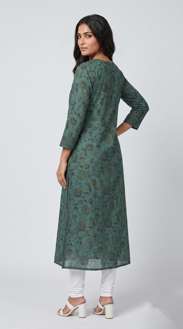 Floral Print Kurta With Geometric Touch
