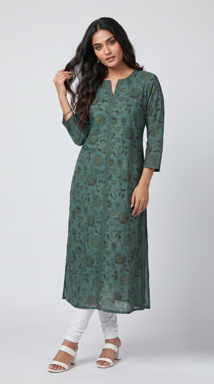 Floral Print Kurta With Geometric Touch