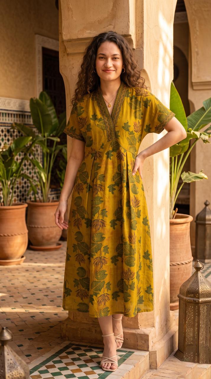 Botanical Print Cotton Dress - Etiquette Apparel