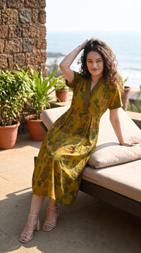 Botanical Print Cotton Dress - Etiquette Apparel