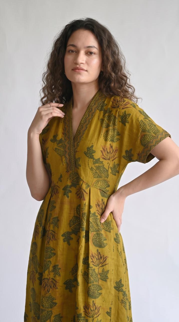 Botanical Print Cotton Dress - Etiquette Apparel