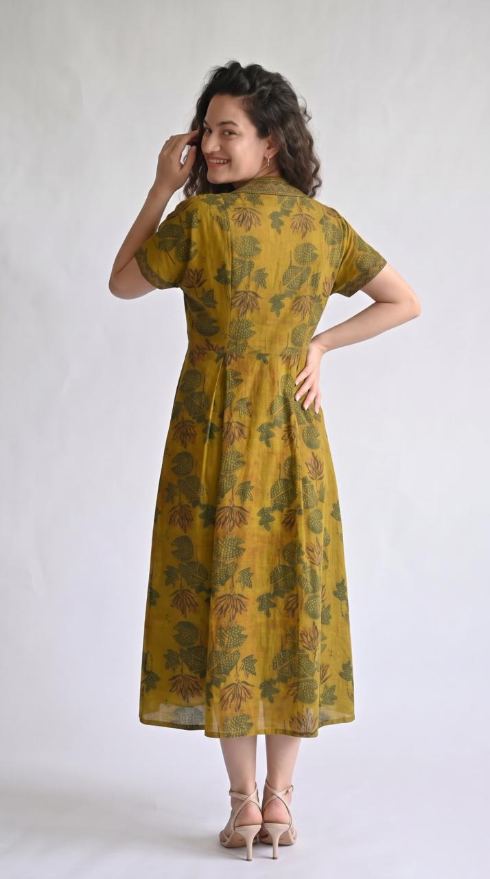 Botanical Print Cotton Dress - Etiquette Apparel