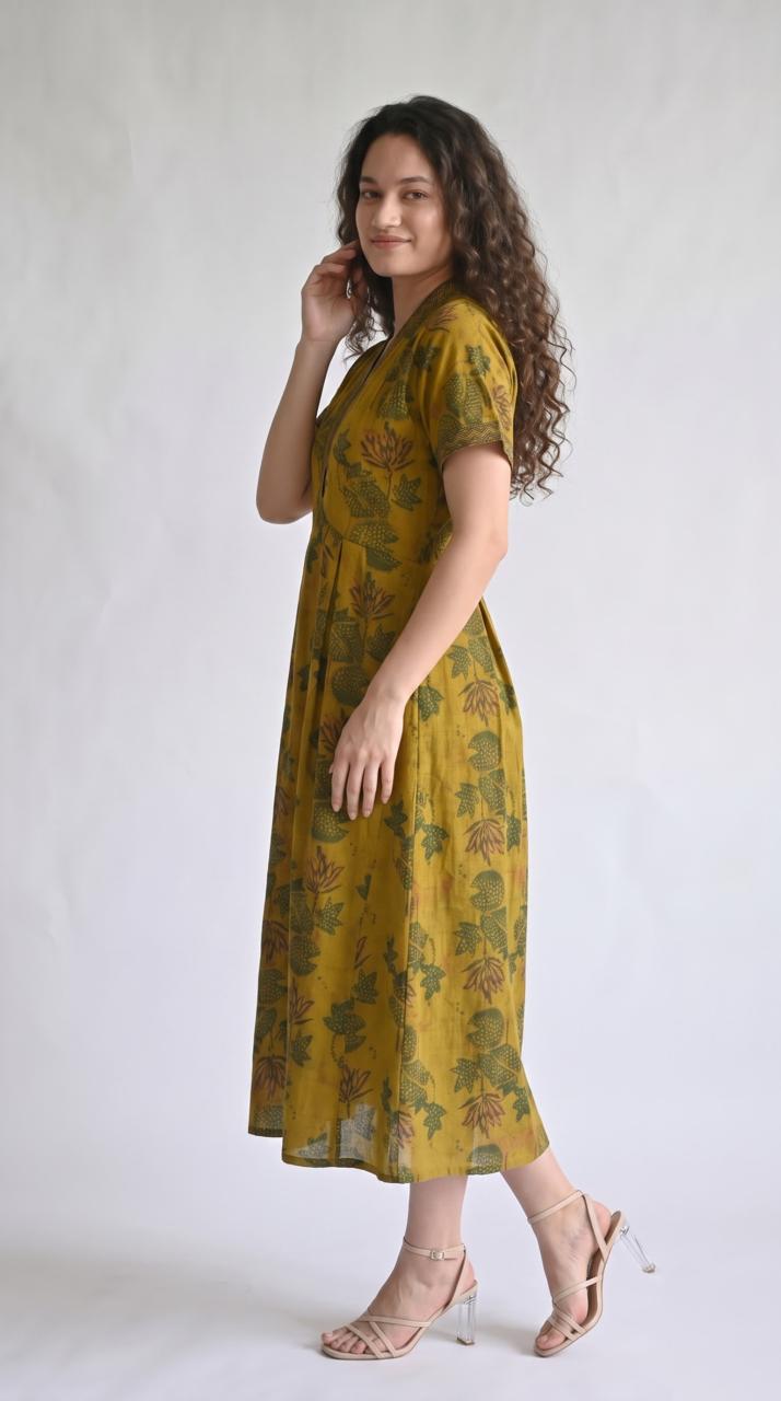 Botanical Print Cotton Dress - Etiquette Apparel