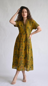 Botanical Print Cotton Dress - Etiquette Apparel
