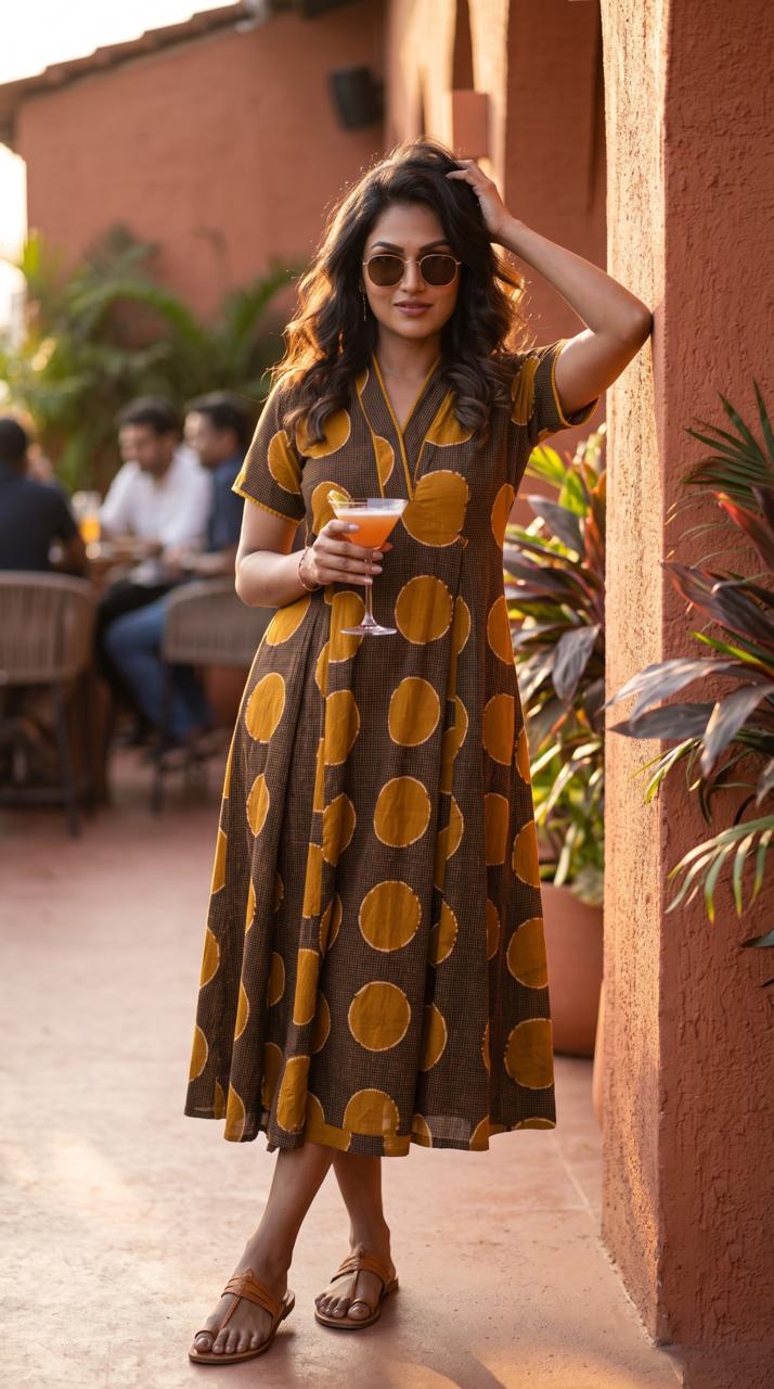 Abstract Polka Print Midi Dress - Etiquette Apparel