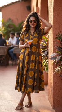 Abstract Polka Print Midi Dress - Etiquette Apparel