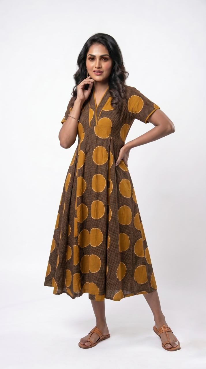 Abstract Polka Print Midi Dress - Etiquette Apparel