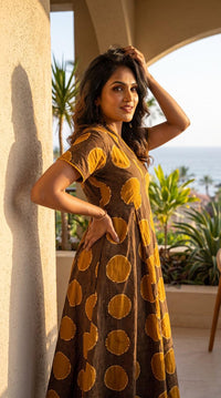 Abstract Polka Print Midi Dress - Etiquette Apparel
