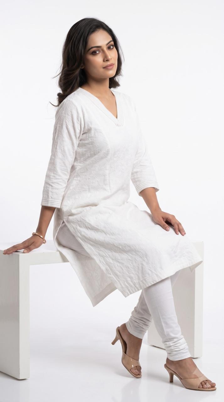 Tonal Embroidered Straight Kurta - Etiquette Apparel