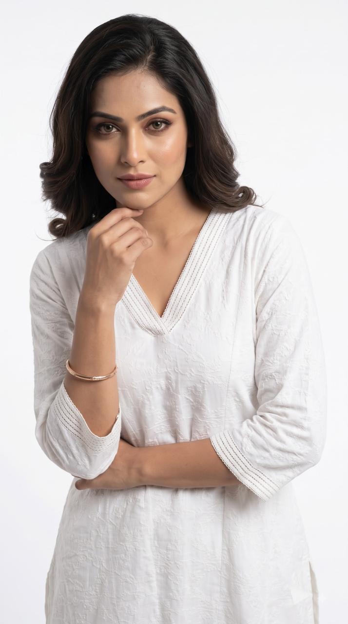 Tonal Embroidered Straight Kurta - Etiquette Apparel