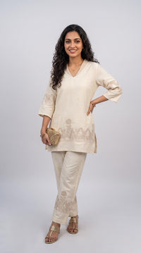 Ivory Floral Embroidered Co Ord Set - Etiquette Apparel