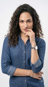 Cotton Indigo Dotted Jacquard Dress - Etiquette Apparel