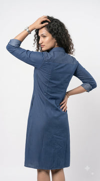 Cotton Indigo Dotted Jacquard Dress - Etiquette Apparel