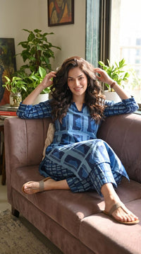 Indigo Geometric Printed Kurta Set